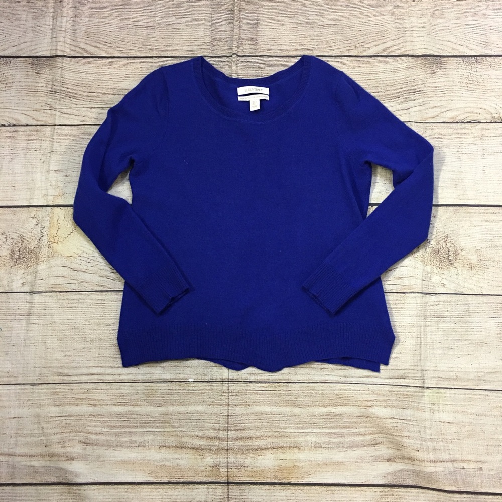 Ellen Tracy extra Fine Merino Wool crew neck Royal Blue Sweater Size Large